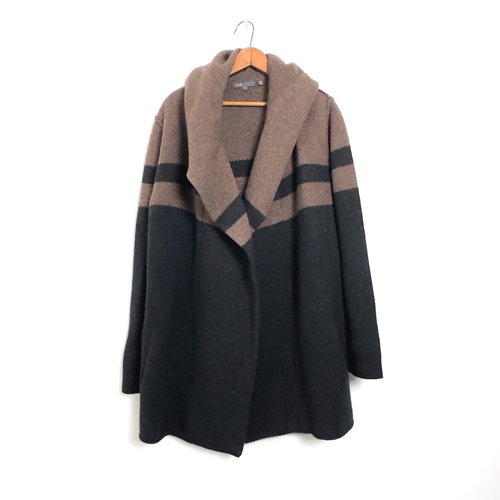 Vince Cardigan Coat Charcoal Brown Yak Wool - L